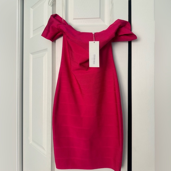 WOW couture Dresses & Skirts - Bright pink bandage cocktail dress off shoulder size small